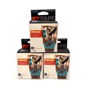 3 Pack KT Tape Pro Ice Kinesiology Tape Menthol Infused Black Cool Aqua 20ct